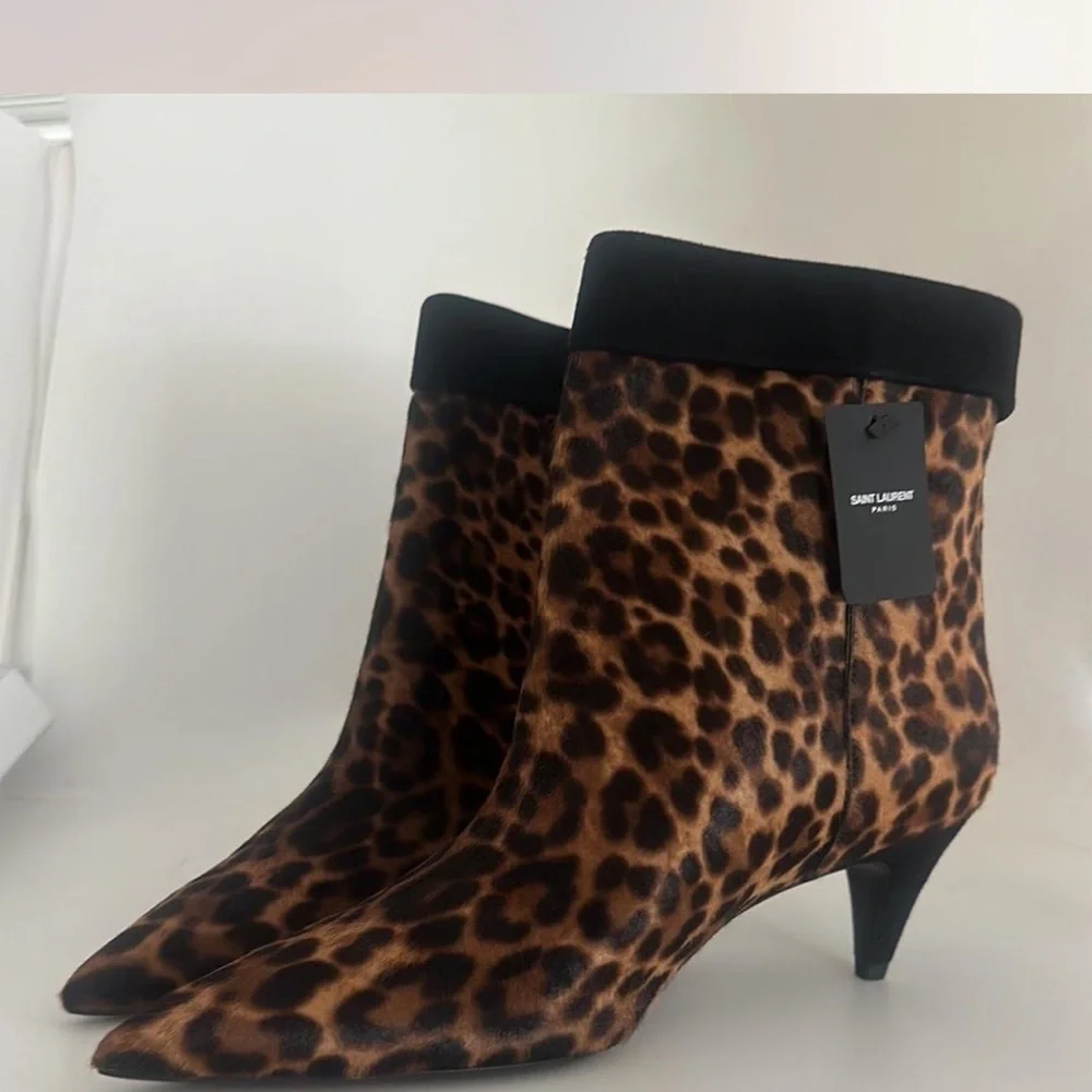 Saint Laurent Leopard Print Heeled Boots - Picture 5 of 5